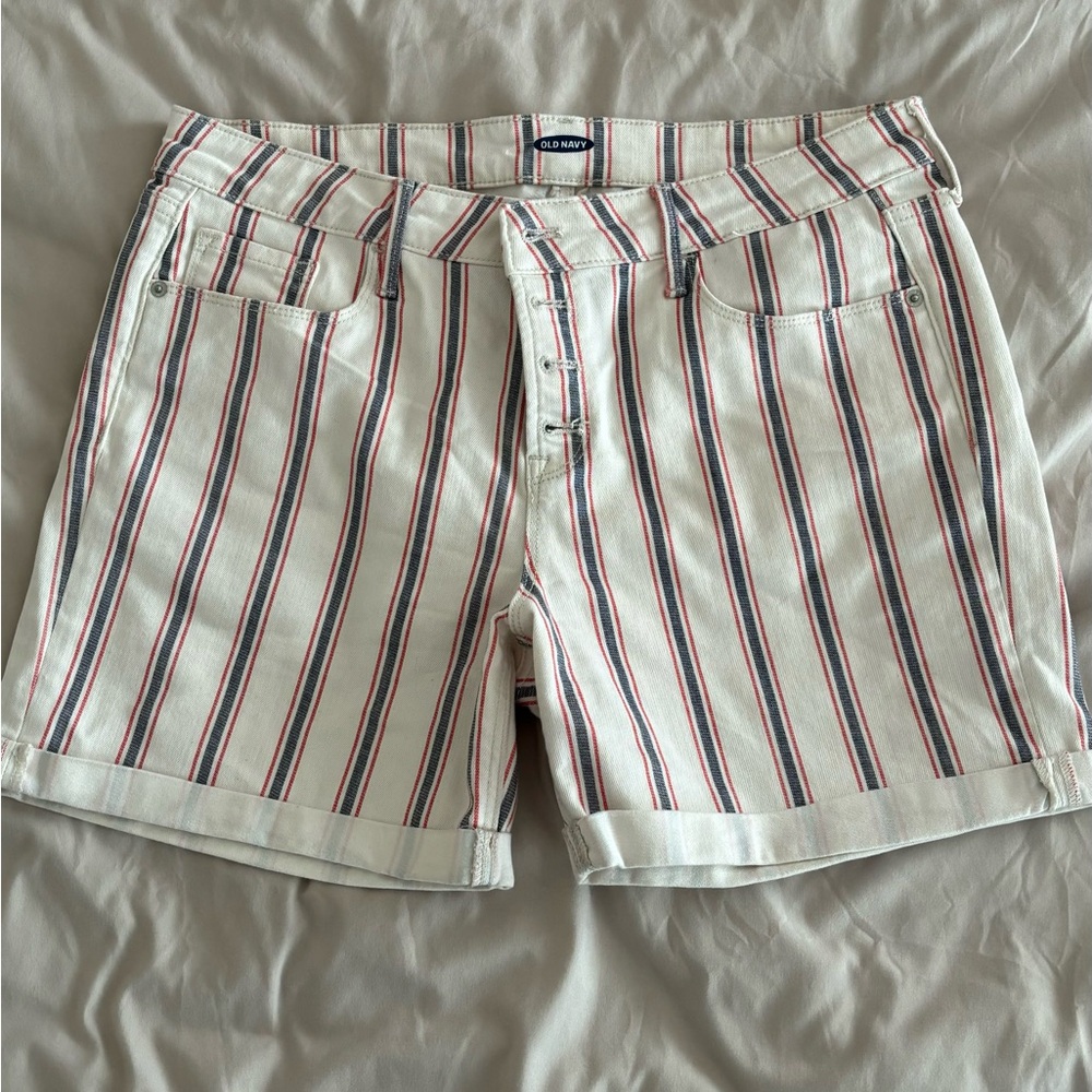Old Navy Mid-Rise Button-Fly Multi-Stripe Jean Shorts for Women -- 5-inch inseam